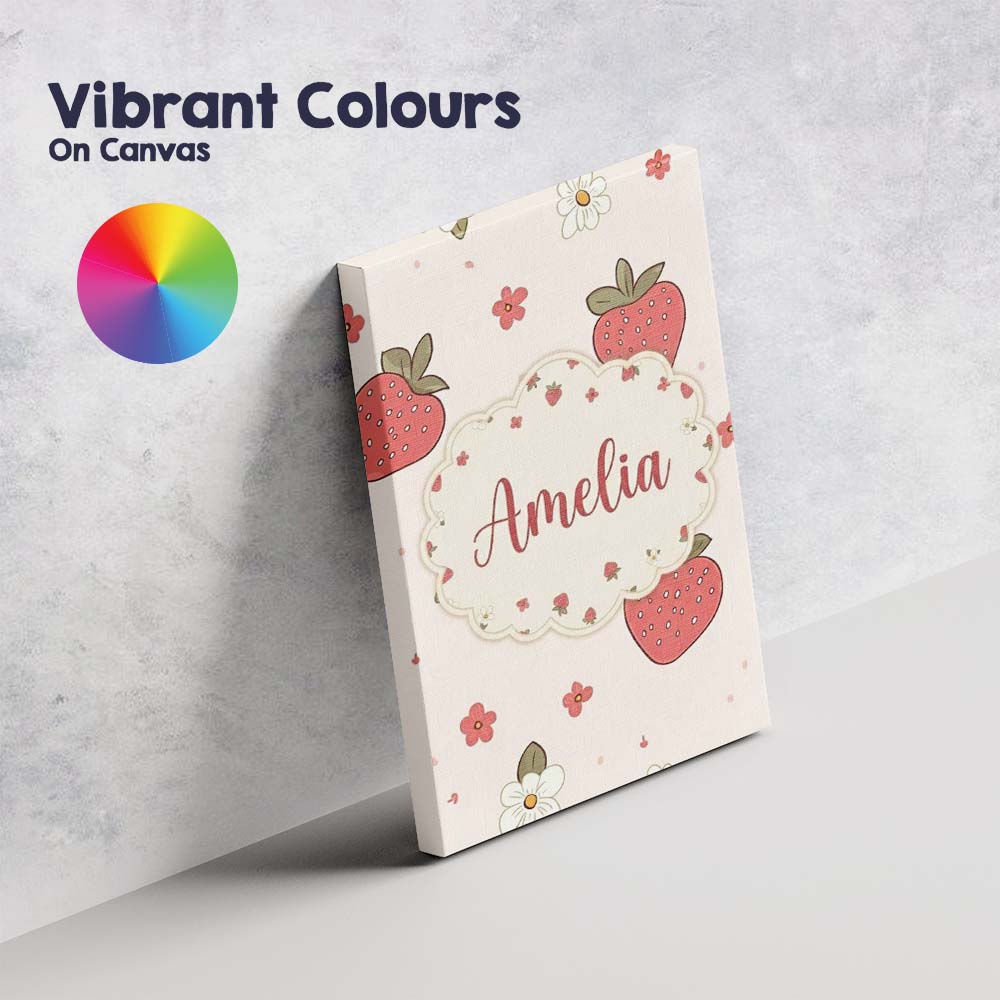 Personalised Name Cute Strawberry and Custom Modern Room Accent Creative Decorator Style Canvas Wall Art Print Decor Picture Ready to Hang