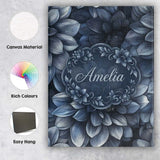 Personalised Name Monochrome Dark Blue Custom  Modern Room Accent Elegant Feature Canvas Wall Art Print Decor Picture Ready to Hang