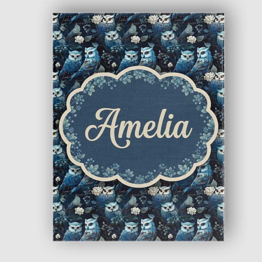 Personalised Name Majestic Blue Owl Birds Custom  Unique Gift Idea Elegant Feature Canvas Wall Art Print Decor Picture Ready to Hang