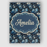 Personalised Name Majestic Blue Owl Birds Custom  Unique Gift Idea Elegant Feature Canvas Wall Art Print Decor Picture Ready to Hang