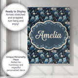 Personalised Name Majestic Blue Owl Birds Custom  Unique Gift Idea Elegant Feature Canvas Wall Art Print Decor Picture Ready to Hang