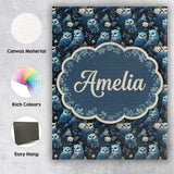 Personalised Name Majestic Blue Owl Birds Custom  Unique Gift Idea Elegant Feature Canvas Wall Art Print Decor Picture Ready to Hang