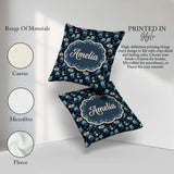 Custom Name Majestic Blue Owl Birds with Floral Night Background Square Filled Cushion Throw Pillow Sofa Bed Home Decor Zip Washable UK Made