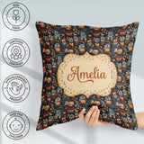 Custom Name Vibrant Floral Owl Birds with Autumn Leaves Seamless Square Filled Cushion Throw Pillow Sofa Bed Home Decor Zip Washable UK Made