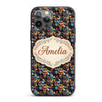 Colorful Cute Owl Birds with Autumn Leaves Dark Custom Name Protective Phone Case Mobile Cover Durable Everyday Smartphone Shock Resistant