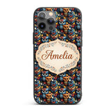 Colorful Cute Owl Birds with Autumn Leaves Dark Custom Name Protective Phone Case Mobile Cover Durable Everyday Smartphone Shock Resistant