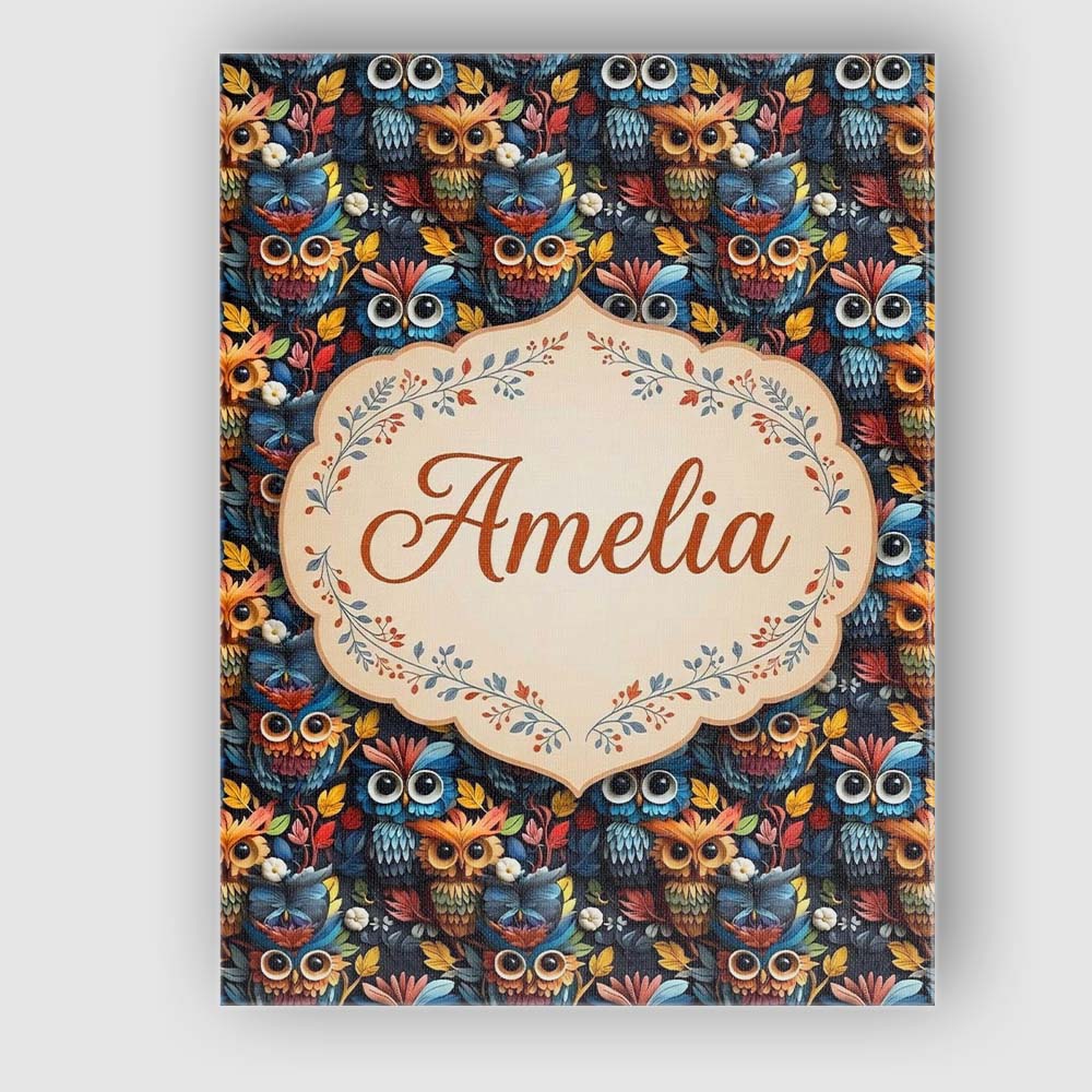 Personalised Name Colorful Cute Owl Birds Custom  Unique Gift Idea Elegant Feature Canvas Wall Art Print Decor Picture Ready to Hang