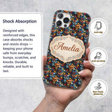 Colorful Cute Owl Birds with Autumn Leaves Dark Custom Name Protective Phone Case Mobile Cover Durable Everyday Smartphone Shock Resistant