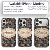 Colorful Cute Owl Birds with Autumn Leaves Dark Custom Name Protective Phone Case Mobile Cover Durable Everyday Smartphone Shock Resistant