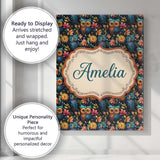 Personalised Name Vibrant Owl Birds with Custom  Unique Gift Idea Elegant Feature Canvas Wall Art Print Decor Picture Ready to Hang