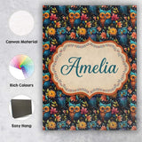 Personalised Name Vibrant Owl Birds with Custom  Unique Gift Idea Elegant Feature Canvas Wall Art Print Decor Picture Ready to Hang
