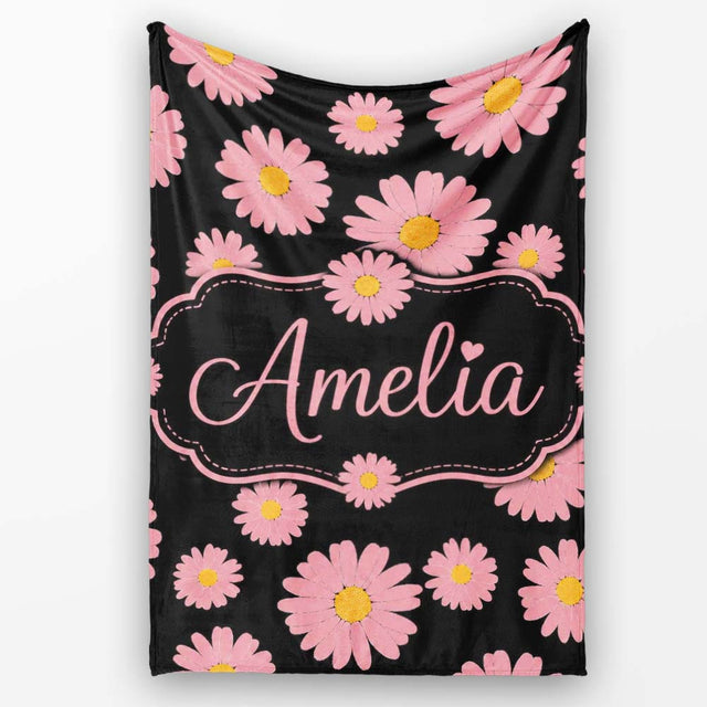 Pink Daisy Floral Seamless Pattern on Light Background Lovely  Personalised Custom Name Super Soft Fleece Blanket Bed Sofa Throw