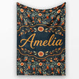 Elegant Owl Birds with Orange Flowers Dark Botanical Seamless  Personalised Custom Name Super Soft Fleece Blanket Bed Sofa Throw