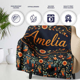Elegant Owl Birds with Orange Flowers Dark Botanical Seamless  Personalised Custom Name Super Soft Fleece Blanket Bed Sofa Throw