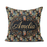 Custom Name Realistic Owl Birds on Branches with Leaves Seamless Square Filled Cushion Throw Pillow Sofa Bed Home Decor Zip Washable UK Made