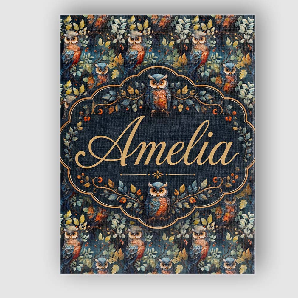 Personalised Name Realistic Owl Birds Custom Modern Room Accent Creative Decorator Style Canvas Wall Art Print Decor Picture Ready to Hang
