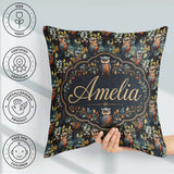 Custom Name Realistic Owl Birds on Branches with Leaves Seamless Square Filled Cushion Throw Pillow Sofa Bed Home Decor Zip Washable UK Made