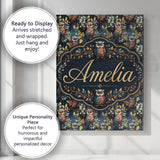 Personalised Name Realistic Owl Birds Custom Modern Room Accent Creative Decorator Style Canvas Wall Art Print Decor Picture Ready to Hang