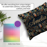 Custom Name Realistic Owl Birds on Branches with Leaves Seamless Square Filled Cushion Throw Pillow Sofa Bed Home Decor Zip Washable UK Made