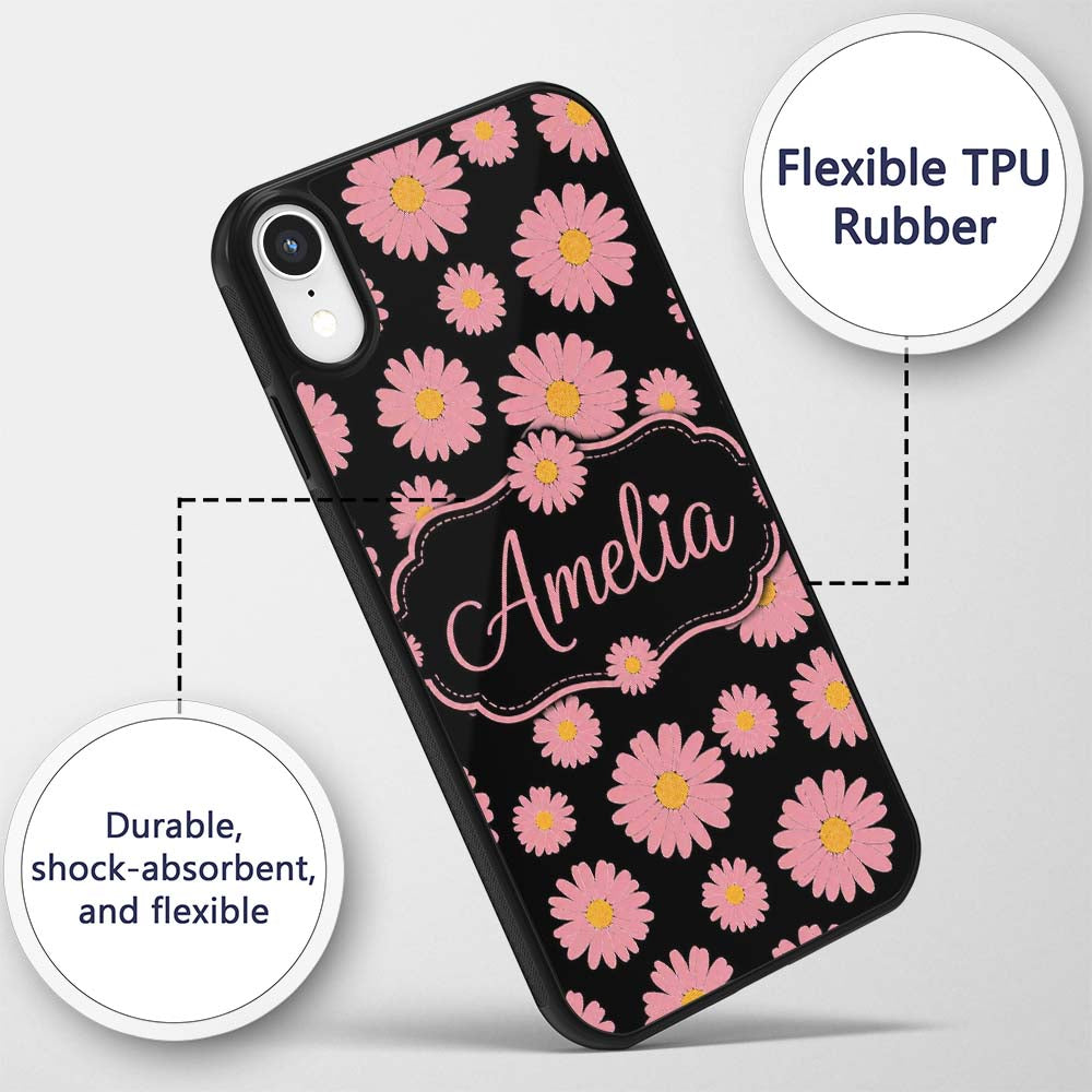 Pink Daisy Floral Seamless Pattern Printed Design Custom Name Protective Phone Case Mobile Cover Durable Everyday Smartphone Shock Resistant