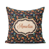 Custom Name Bright Cute Owl Birds with Colorful Night Background Square Filled Cushion Throw Pillow Sofa Bed Home Decor Zip Washable UK Made