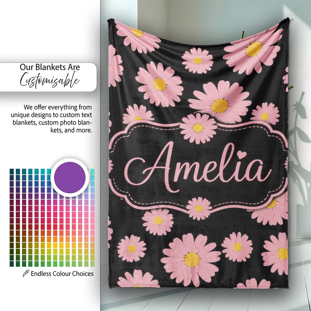 Pink Daisy Floral Seamless Pattern on Light Background Lovely  Personalised Custom Name Super Soft Fleece Blanket Bed Sofa Throw