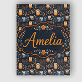 Personalised Name Minimal Cute Owl Birds Custom  Unique Gift Idea Elegant Feature Canvas Wall Art Print Decor Picture Ready to Hang
