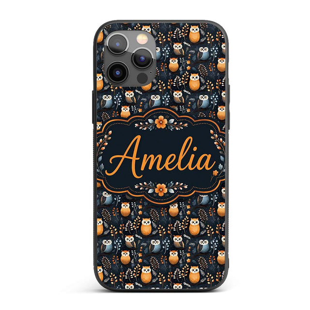 Minimal Cute Owl Birds with Botanical Elements Custom Name Protective Phone Case Mobile Cover Durable Everyday Smartphone Shock Resistant