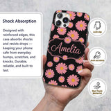 Pink Daisy Floral Seamless Pattern Printed Design Custom Name Protective Phone Case Mobile Cover Durable Everyday Smartphone Shock Resistant