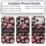 Pink Daisy Floral Seamless Pattern Printed Design Custom Name Protective Phone Case Mobile Cover Durable Everyday Smartphone Shock Resistant