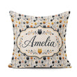 Custom Name Simple Owl Birds with Autumn Leaves Light Background Square Filled Cushion Throw Pillow Sofa Bed Home Decor Zip Washable UK Made