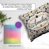 Custom Name Simple Owl Birds with Autumn Leaves Light Background Square Filled Cushion Throw Pillow Sofa Bed Home Decor Zip Washable UK Made