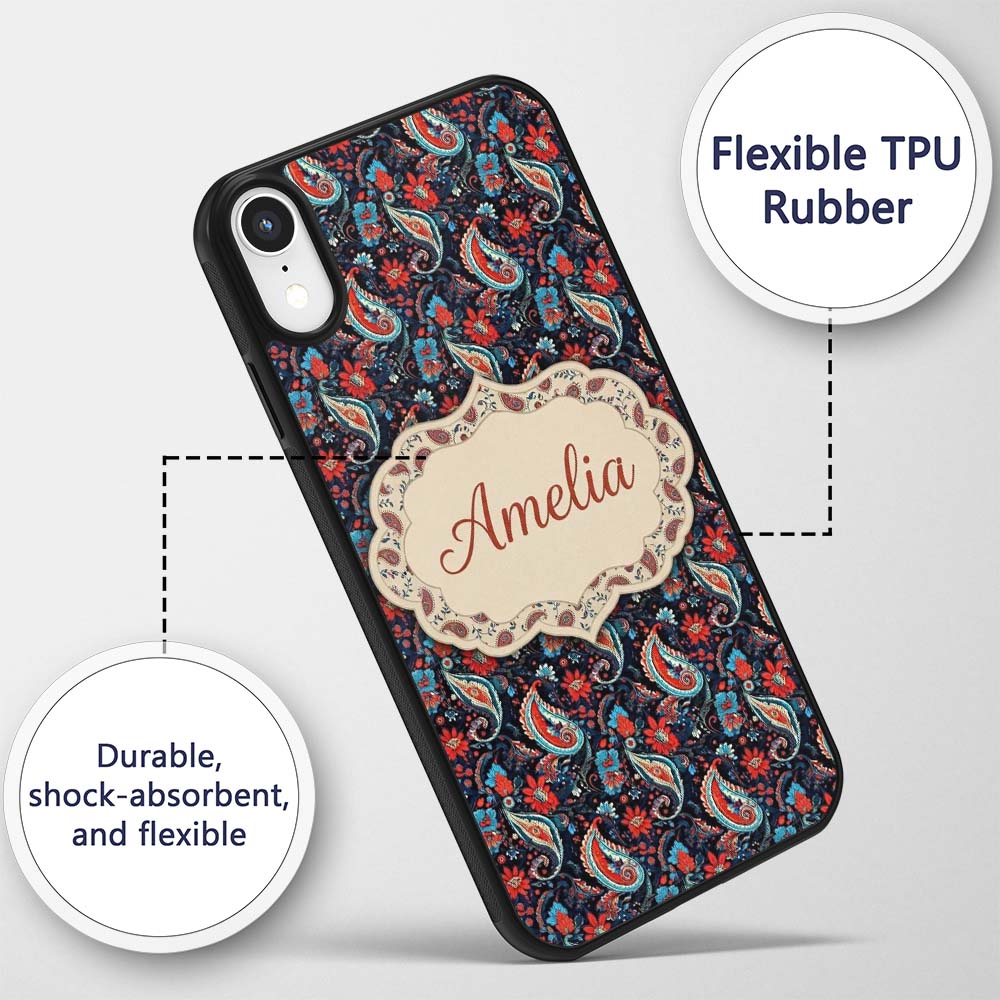 Bold Paisley Floral Pattern with Printed Design Custom Name Protective Phone Case Mobile Cover Durable Everyday Smartphone Shock Resistant