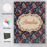Personalised Name Bold Paisley Floral Custom Modern Room Accent Creative Decorator Style Canvas Wall Art Print Decor Picture Ready to Hang