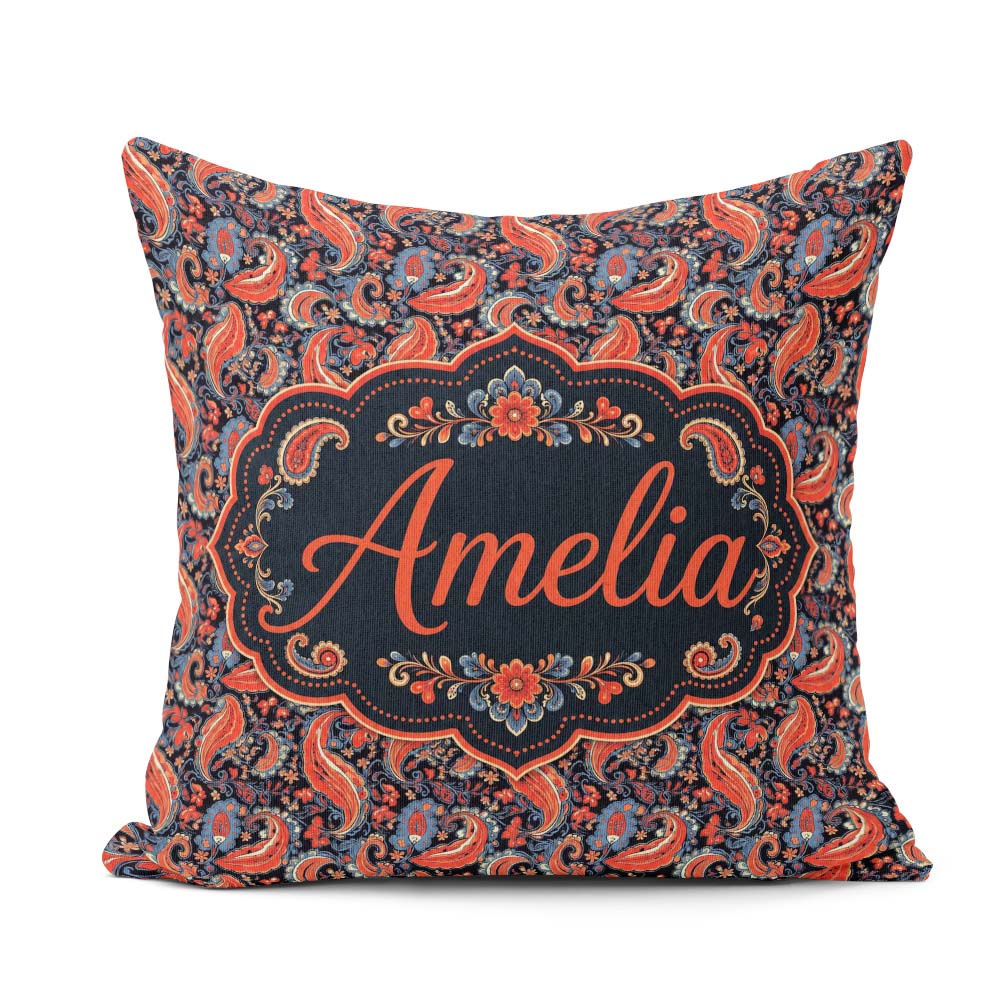 Custom Name Classic Paisley Floral Pattern with Red and Seamless Square Filled Cushion Throw Pillow Sofa Bed Home Decor Zip Washable UK Made