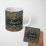 Personalized Custom Name Vibrant Paisley Floral Swirl Pattern Rich Ornamental Design Name 11oz Ceramic Coffee Tea Mug White Large Handle