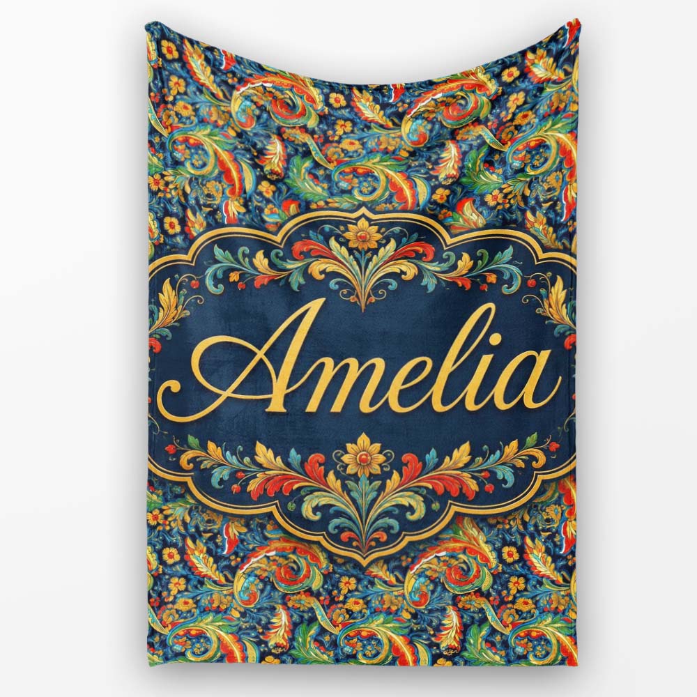 Vibrant Paisley Floral Swirl Pattern Rich Ornamental Design Name  Personalised Custom Name Super Soft Fleece Blanket Bed Sofa Throw
