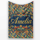 Vibrant Paisley Floral Swirl Pattern Rich Ornamental Design Name  Personalised Custom Name Super Soft Fleece Blanket Bed Sofa Throw