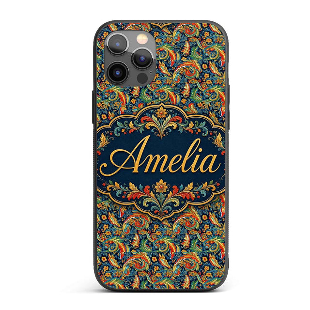 Vibrant Paisley Floral Swirl Decorative Design Custom Name Protective Phone Case Mobile Cover Durable Everyday Smartphone Shock Resistant