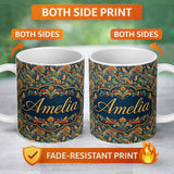 Personalized Custom Name Vibrant Paisley Floral Swirl Pattern Rich Ornamental Design Name 11oz Ceramic Coffee Tea Mug White Large Handle