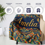 Vibrant Paisley Floral Swirl Pattern Rich Ornamental Design Name  Personalised Custom Name Super Soft Fleece Blanket Bed Sofa Throw