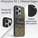 Vibrant Paisley Floral Swirl Decorative Design Custom Name Protective Phone Case Mobile Cover Durable Everyday Smartphone Shock Resistant
