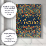 Personalised Name Vibrant Paisley Floral Custom  Unique Gift Idea Elegant Feature Canvas Wall Art Print Decor Picture Ready to Hang