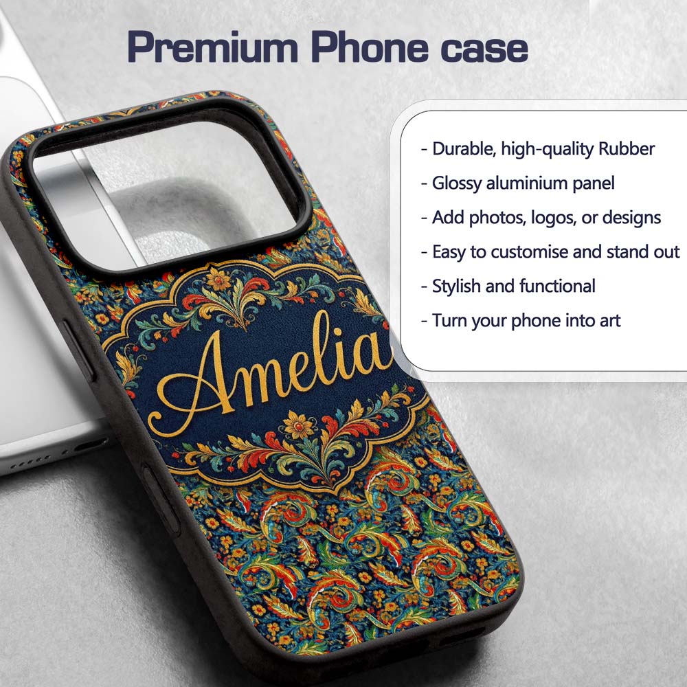 Vibrant Paisley Floral Swirl Decorative Design Custom Name Protective Phone Case Mobile Cover Durable Everyday Smartphone Shock Resistant