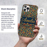 Vibrant Paisley Floral Swirl Decorative Design Custom Name Protective Phone Case Mobile Cover Durable Everyday Smartphone Shock Resistant