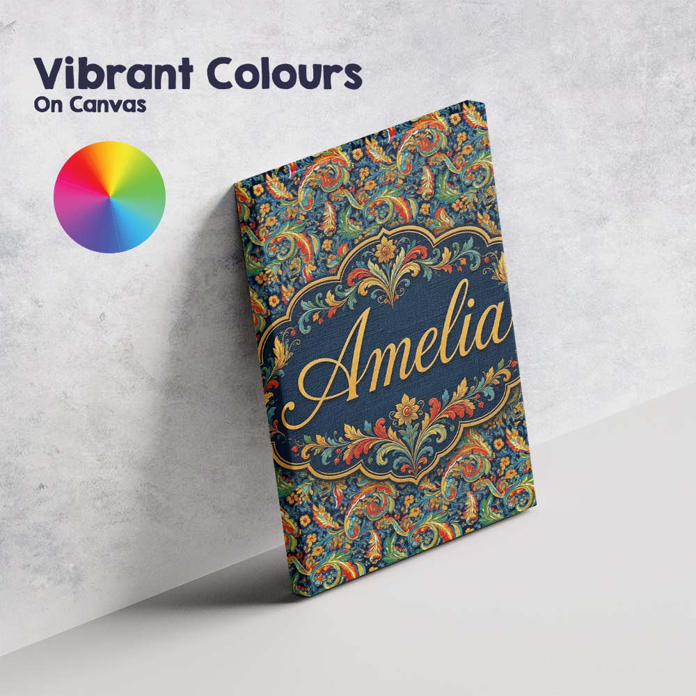 Personalised Name Vibrant Paisley Floral Custom  Unique Gift Idea Elegant Feature Canvas Wall Art Print Decor Picture Ready to Hang