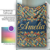 Vibrant Paisley Floral Swirl Pattern Rich Ornamental Design Name  Personalised Custom Name Super Soft Fleece Blanket Bed Sofa Throw
