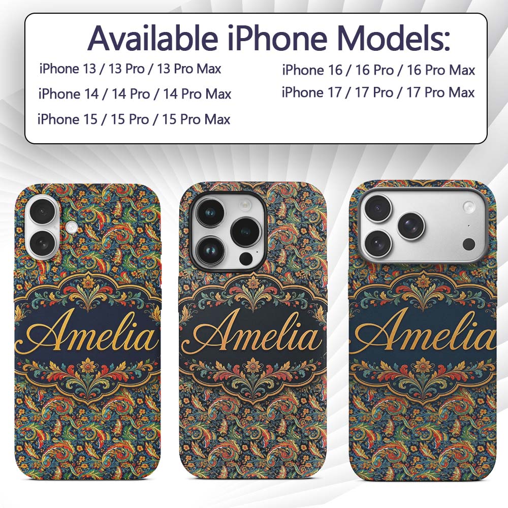 Vibrant Paisley Floral Swirl Decorative Design Custom Name Protective Phone Case Mobile Cover Durable Everyday Smartphone Shock Resistant