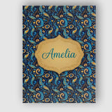 Personalised Name Blue Gold Paisley Ornate Custom  Unique Gift Idea Elegant Feature Canvas Wall Art Print Decor Picture Ready to Hang