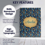 Personalised Name Blue Gold Paisley Ornate Custom  Unique Gift Idea Elegant Feature Canvas Wall Art Print Decor Picture Ready to Hang